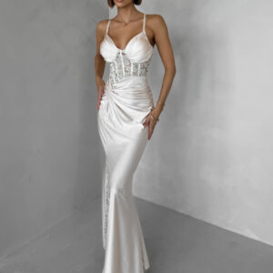 Krémové společenské dlouhé šaty ARLISE na ramínka Velikost: ONESIZE