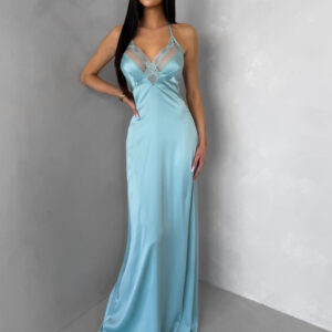 Mátové dlouhé saténové šaty FORTYK s krajkou Velikost: ONESIZE