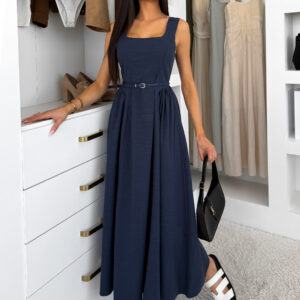 Modré dlouhé pouzdrové letní šaty SENTALIA s páskem Velikost: M/L