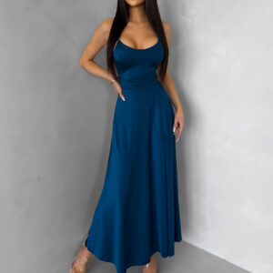 Petrolejové saténové elegantní midi šaty SIMUEL se šněrováním Velikost: ONESIZE