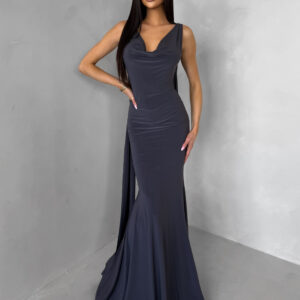 Šedé společenské dlouhé šaty RAVILETA Velikost: ONESIZE