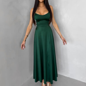 Smaragdové saténové elegantní midi šaty SIMUEL se šněrováním Velikost: ONESIZE