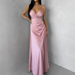 Starorůžové dlouhé saténové šaty ARANKA na ramínka Velikost: ONESIZE