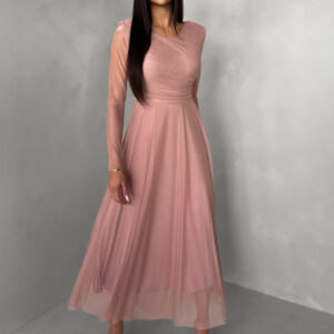 Starorůžové tylové dlouhé společenské šaty ASHER Velikost: ONESIZE