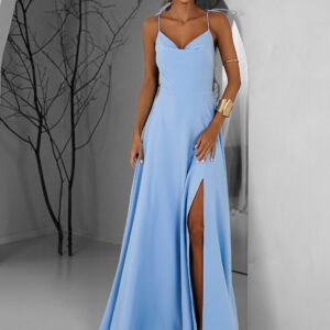 Světle modré dlouhé splývavé společenské šaty LERDISEL Velikost: ONESIZE
