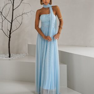Světle modré tylové dlouhé šaty BOLEMIR s vlečkou Velikost: ONESIZE