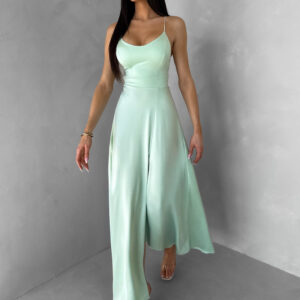 Světle zelené saténové šaty SIMUEL se šněrováním Velikost: ONESIZE