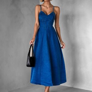 Tmavě modré džínové dlouhé áčkové šaty SENEJA Velikost: ONESIZE