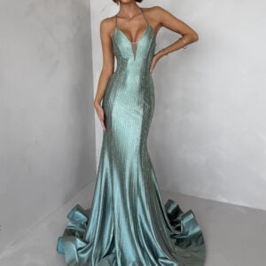 Zelené plesové dlouhé třpytivé šaty GALDYNE Velikost: XL