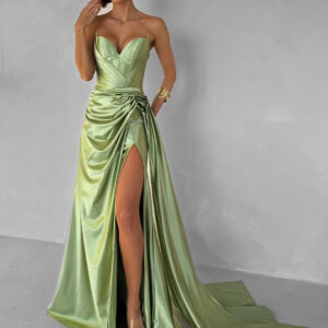 Zelené plesové korzetové dlouhé šaty CELYNDRA s vlečkou Velikost: XL