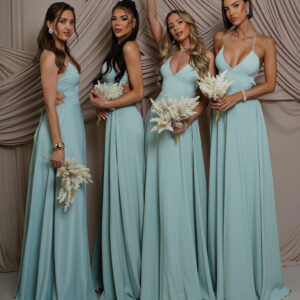 Zelenkavé dlouhé splývavé šaty DAMIANO pro družičky Velikost: ONESIZE