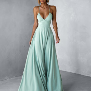 Zelenkavé dlouhé splývavé šaty DAMIANO s výstřihem Velikost: ONESIZE