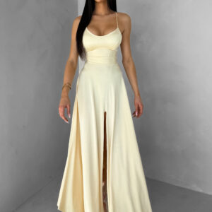 Žluté saténové elegantní midi šaty SIMUEL se šněrováním Velikost: ONESIZE