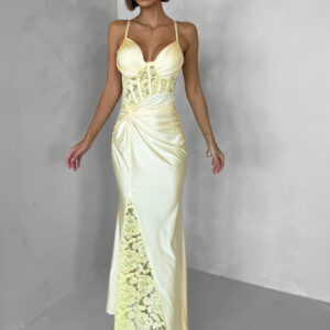 Žluté společenské dlouhé šaty ARLISE s krajkou Velikost: ONESIZE