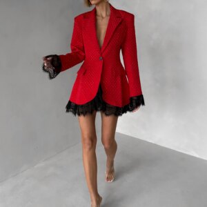 Červené elegantní sakové šaty GIACCA s krajkou Velikost: ONESIZE