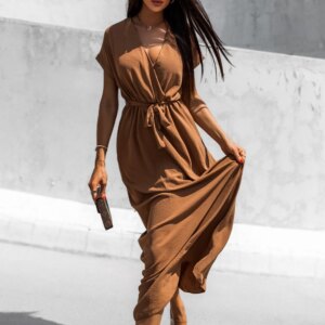 Hnědé delší elegantní šaty FEYLING se zavazováním