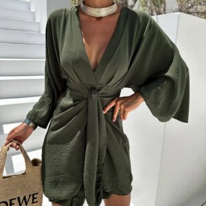 Khaki boho šaty BANKIE na zavazování Velikost: ONESIZE