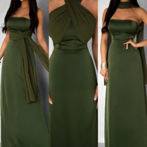Khaki variabilní společenské šaty MELLOS s šálem Velikost: ONESIZE