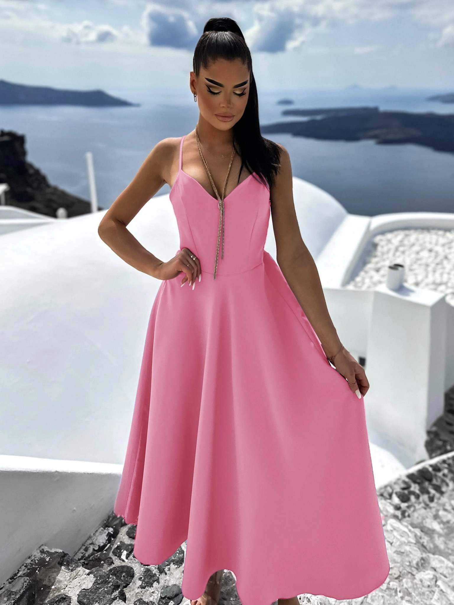 Růžové elegantní dlouhé šaty ZUZALI Velikost: ONESIZE - Obrázek 2