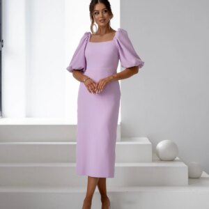 Světle fialové elegantní midi šaty ROSALYA Velikost: S