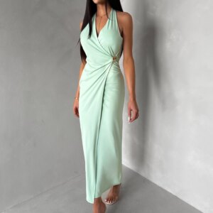Světle zelené dlouhé elegantní šaty KALIXA Velikost: ONESIZE