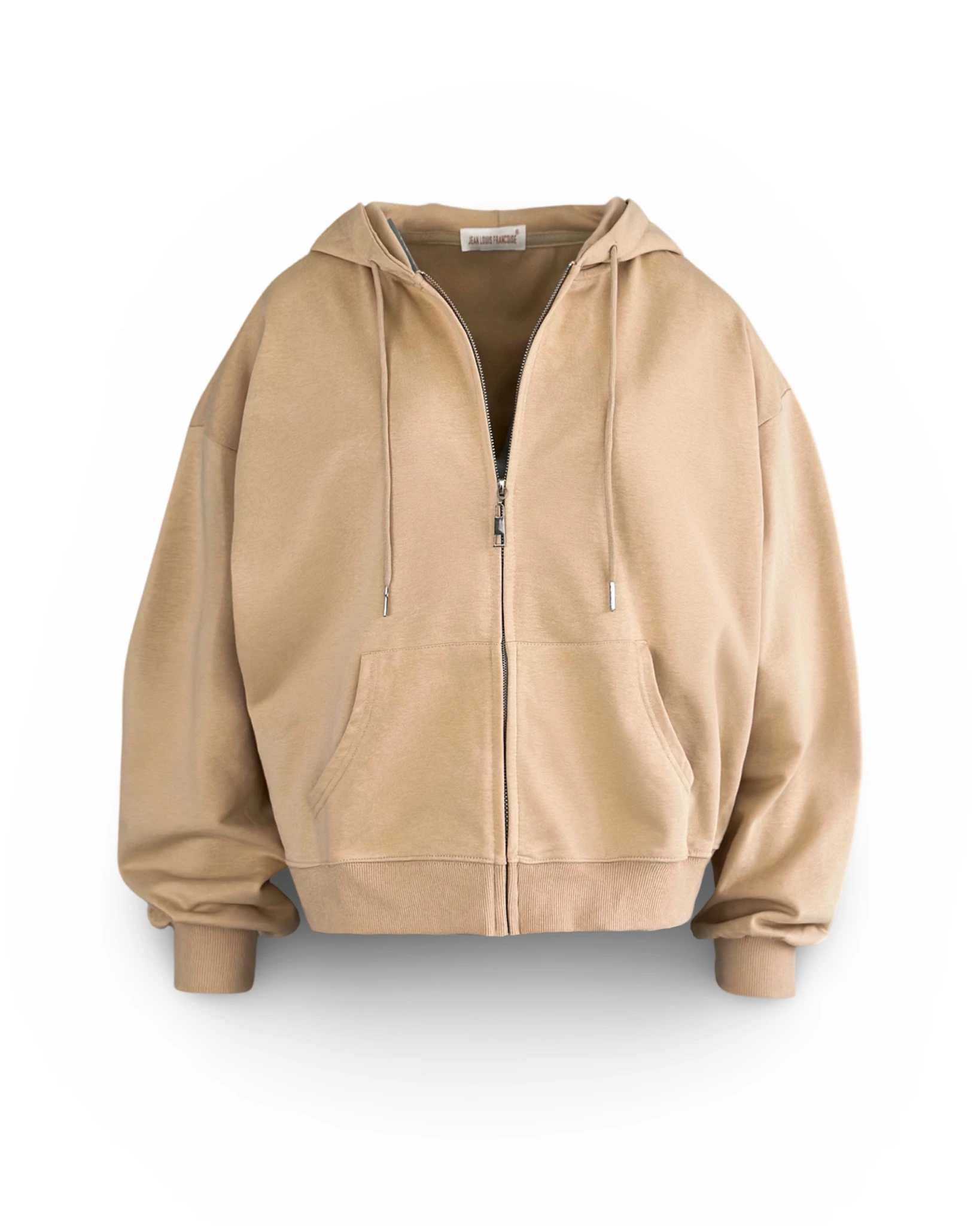 Béžová bavlněná mikina s kapucí OUTUBRO na zip Velikost: ONESIZE - Obrázek 2