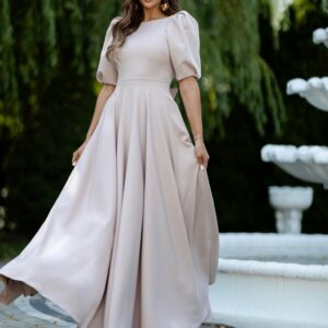 Béžové elegantní společenské dlouhé šaty AVELIRA Velikost: XL