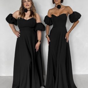 Černé elegantní luxusní dlouhé šaty LAVIRA s rukávky Velikost: M