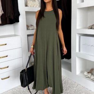Khaki letní dlouhé vzdušné maxi šaty ETOLIA Velikost: ONESIZE