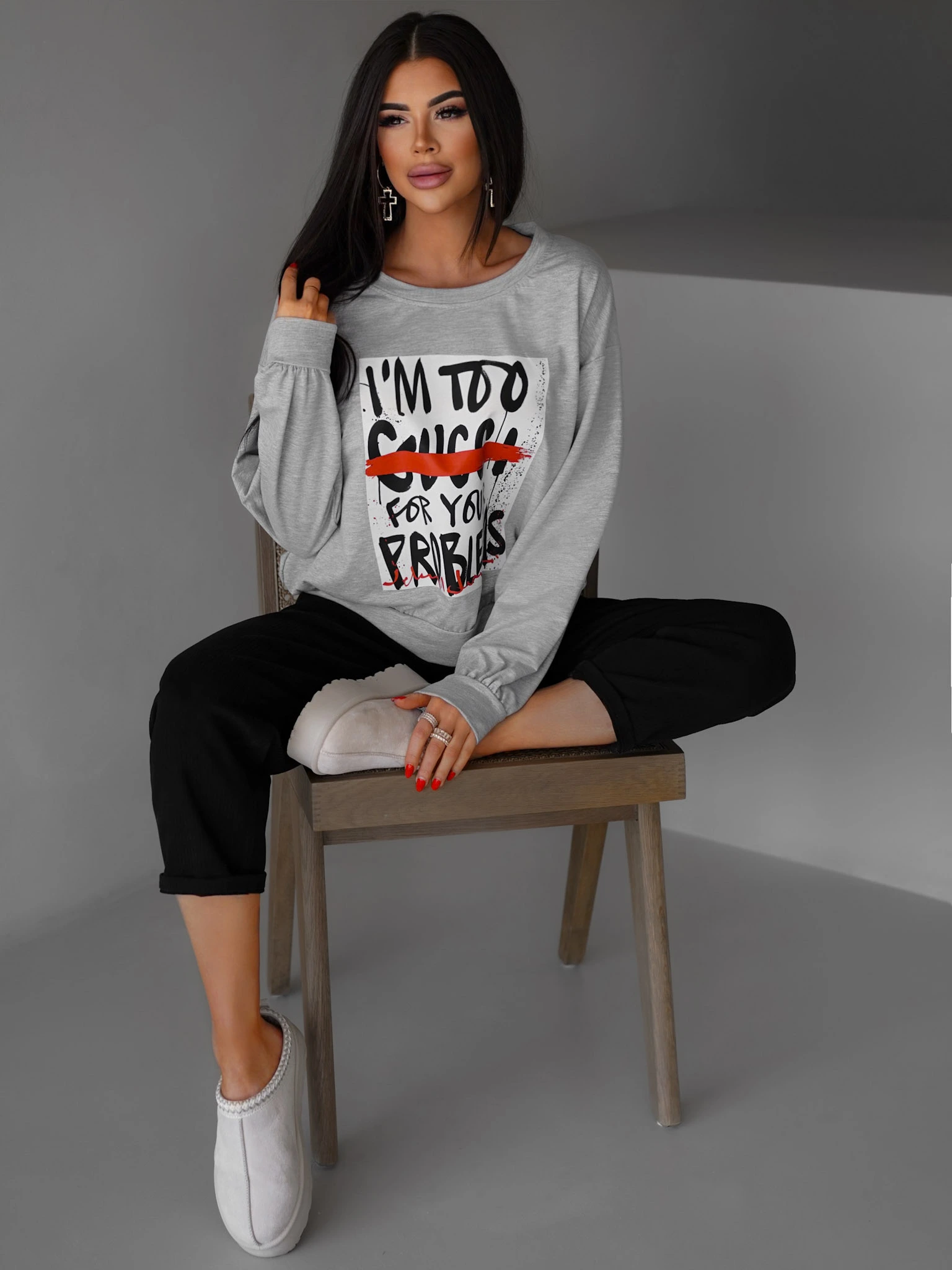 Šedá stylová mikina CATALINA s nápisem Velikost: ONESIZE - Obrázek 2