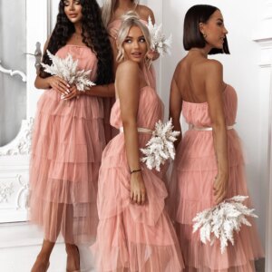 Starorůžové elegantní šaty HARMONIA s mašlí