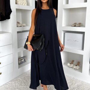 Tmavě modré letní oversize vzdušné maxi šaty ETOLIA Velikost: ONESIZE
