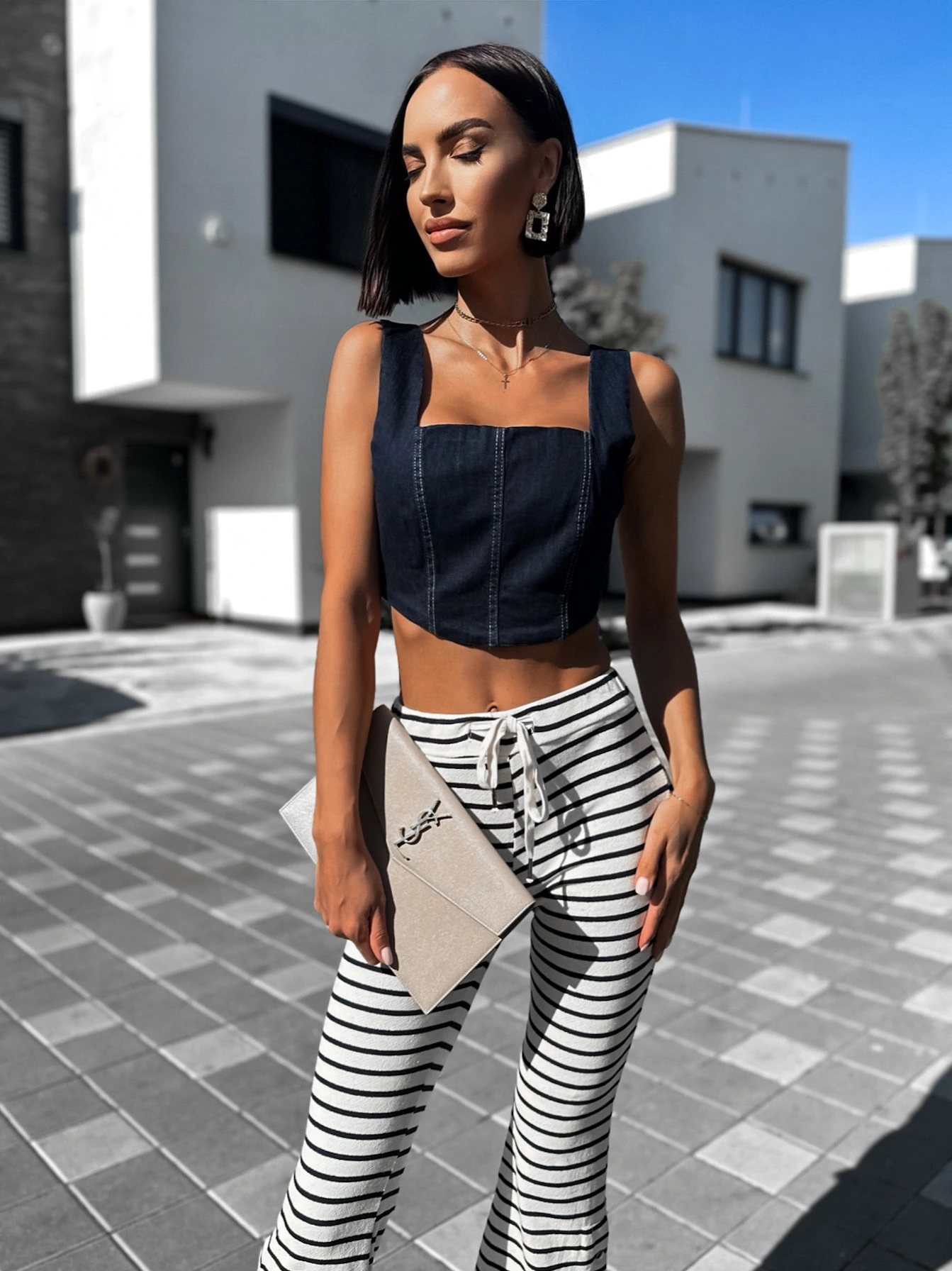 Tmavě modrý denim crop top VEGASI Velikost: ONESIZE - Obrázek 3