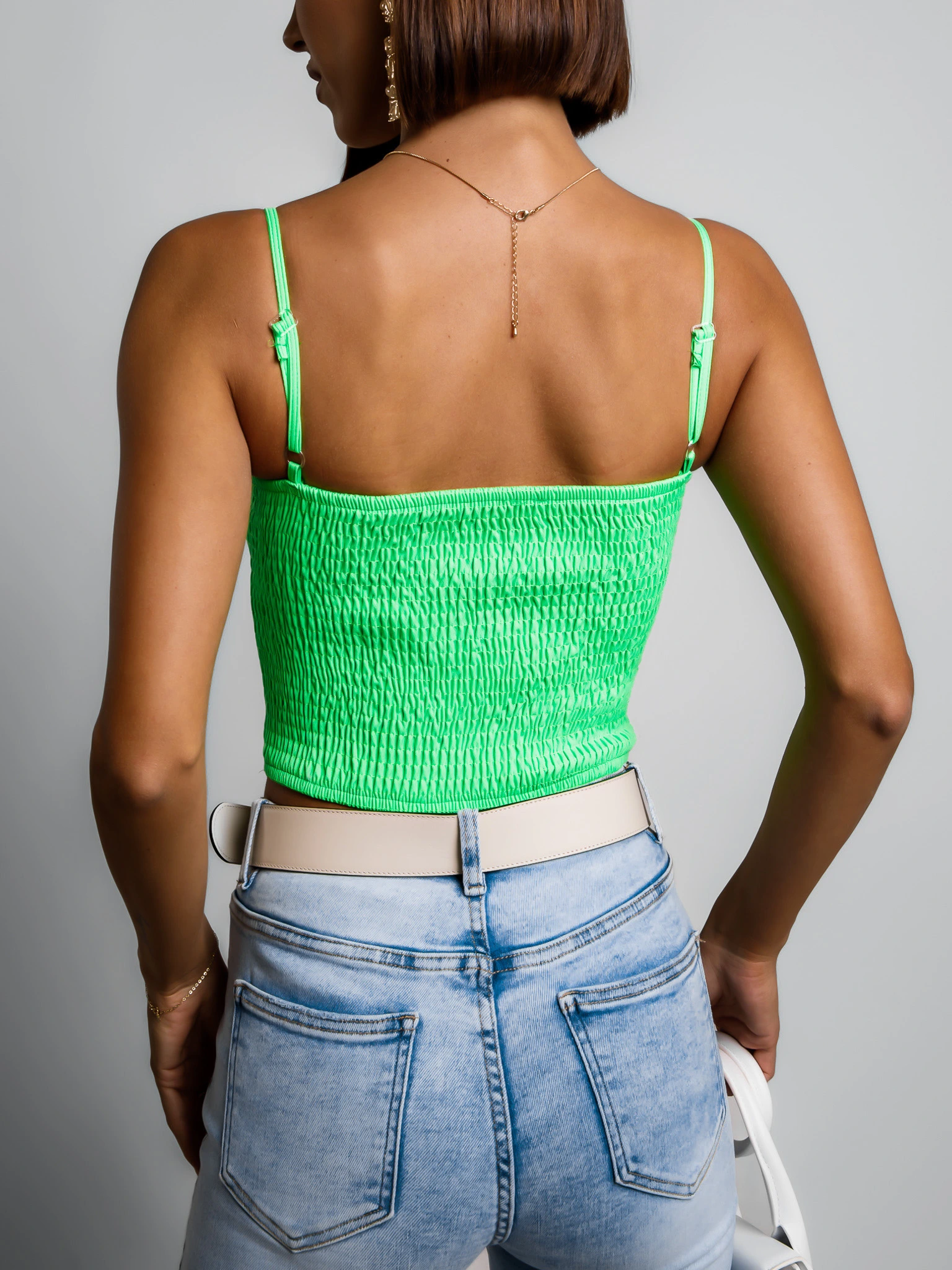 Zelený elegantní crop top TOPAZ - Obrázek 3